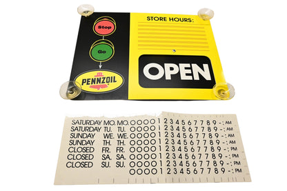 Mirro Products 18986, 7274 Pennzoil Open Closed Hours Sign NOS