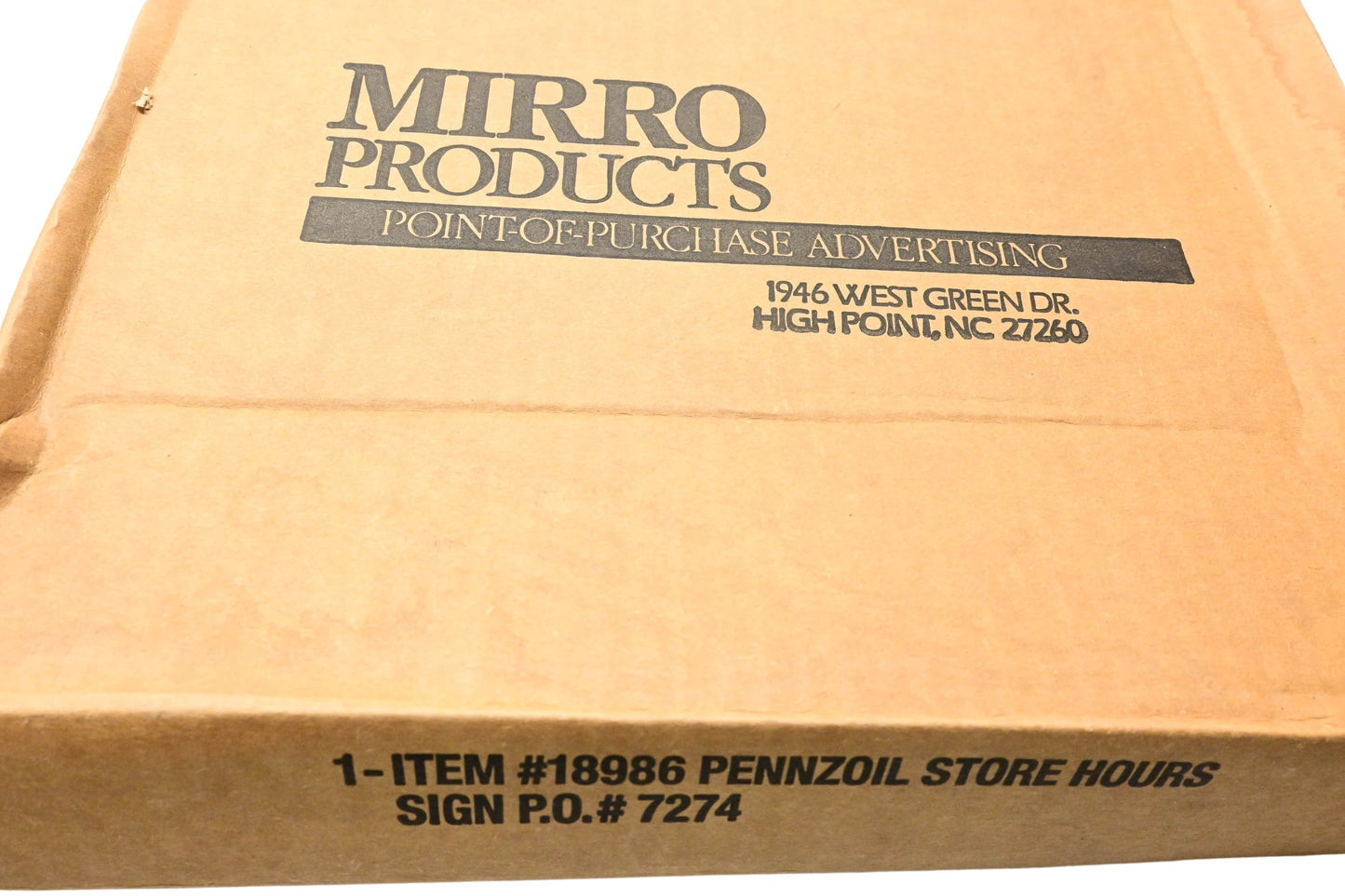 Mirro Products 18986, 7274 Pennzoil Open Closed Hours Sign NOS