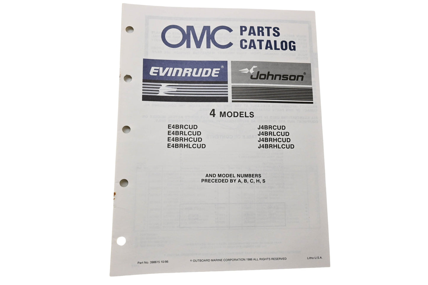 OMC 398615 Parts Catalog 4 Models