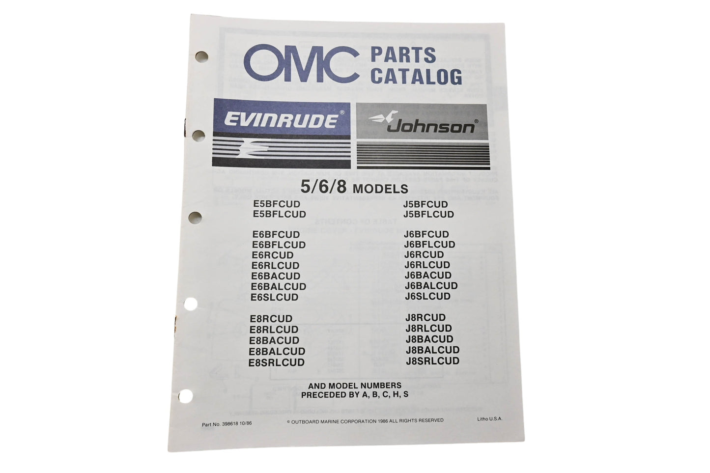OMC 398618 Parts Catalog 5/6/8 Models