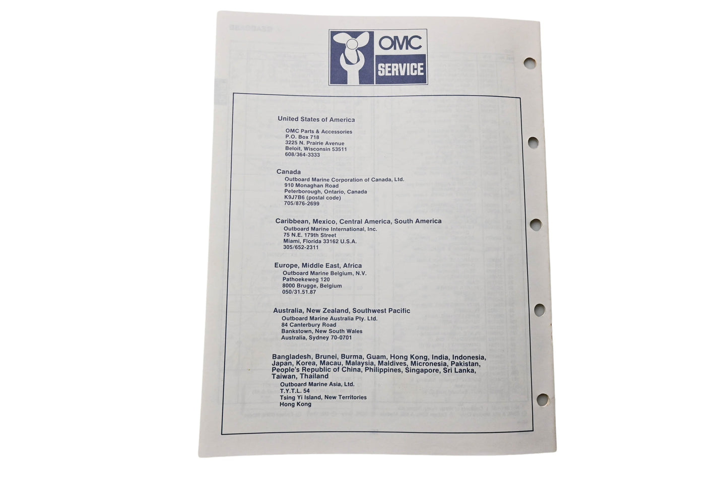 OMC 398618 Parts Catalog 5/6/8 Models