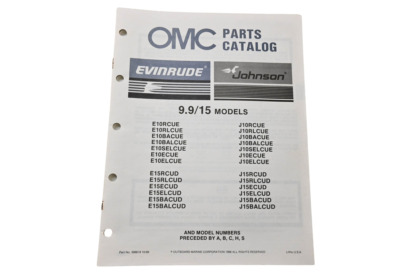 OMC 398619 Parts Catalog 9.9/15 Models