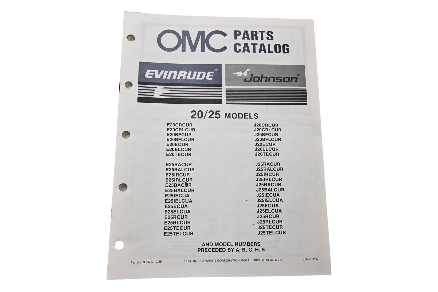 OMC 398620 Parts Catalog 20/25 Models
