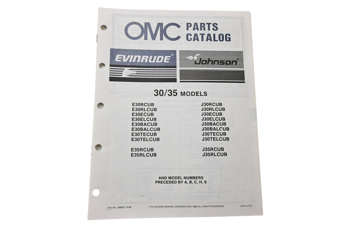 OMC 398622 Parts Catalog 30/35 Models