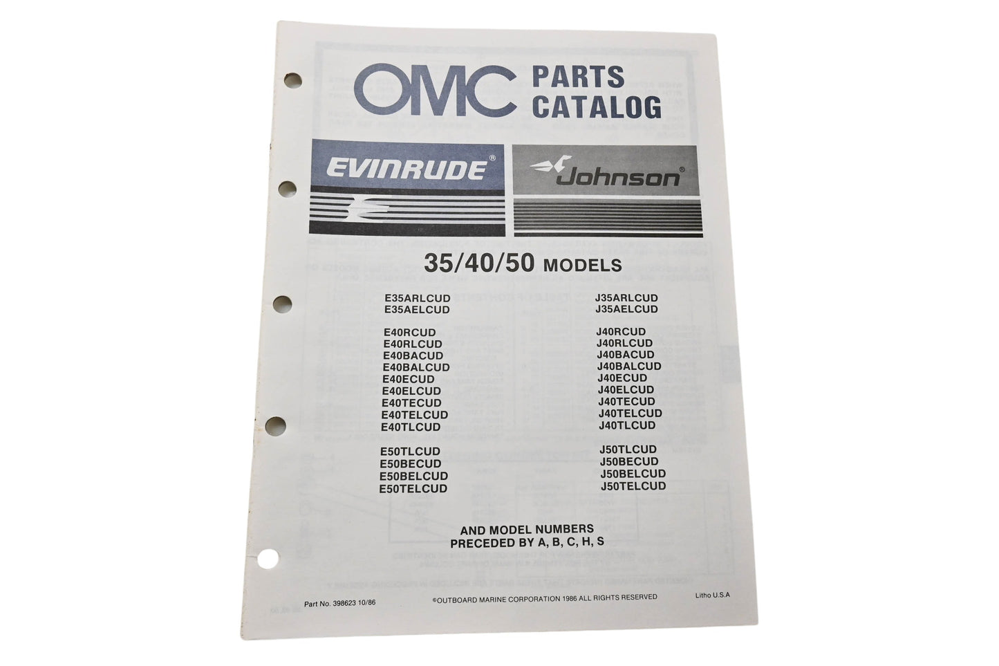 OMC 398623 Parts Catalog 35/40/50 Models