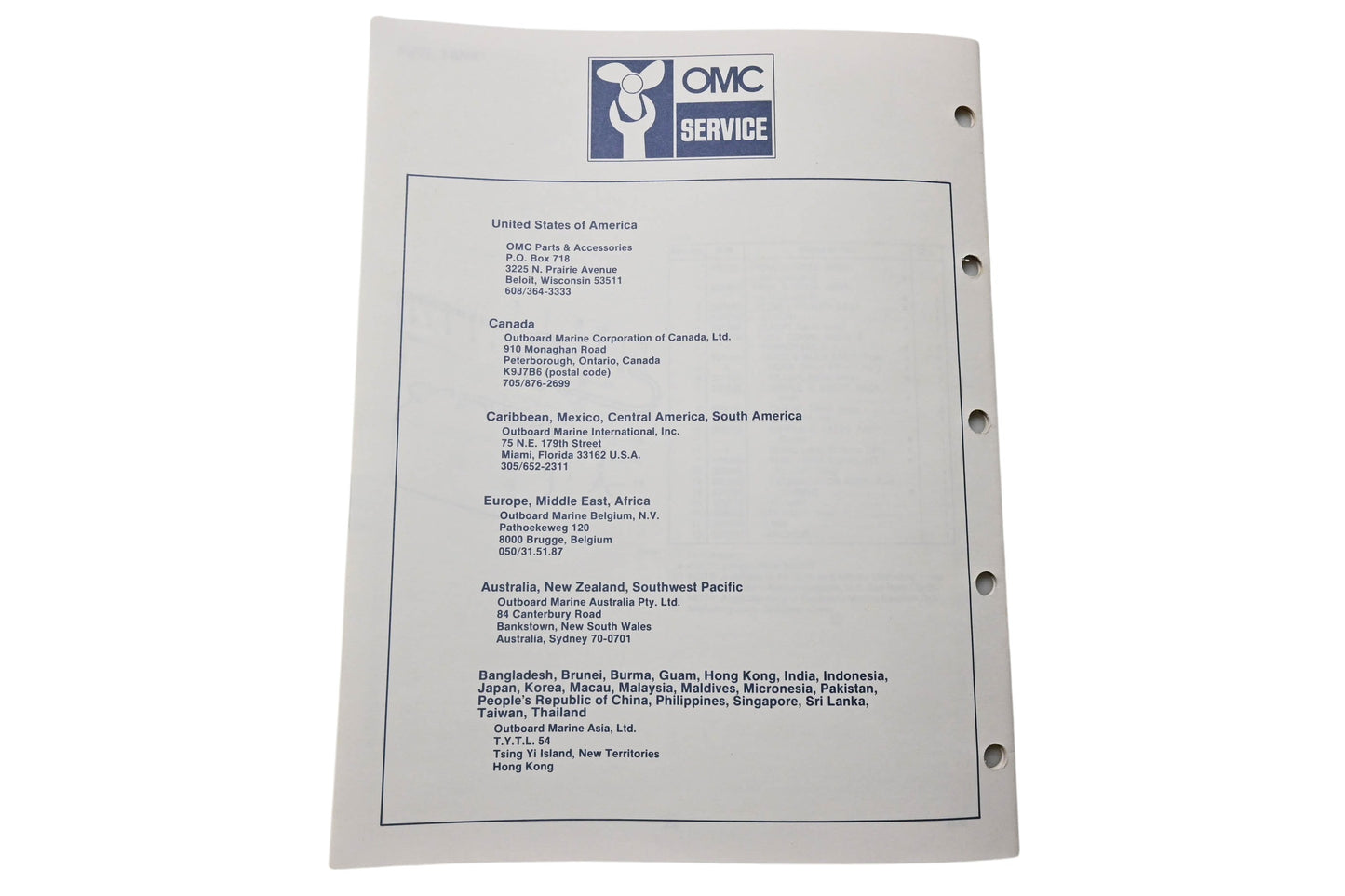 OMC 398625 Parts Catalog 45/55 Commercial Models