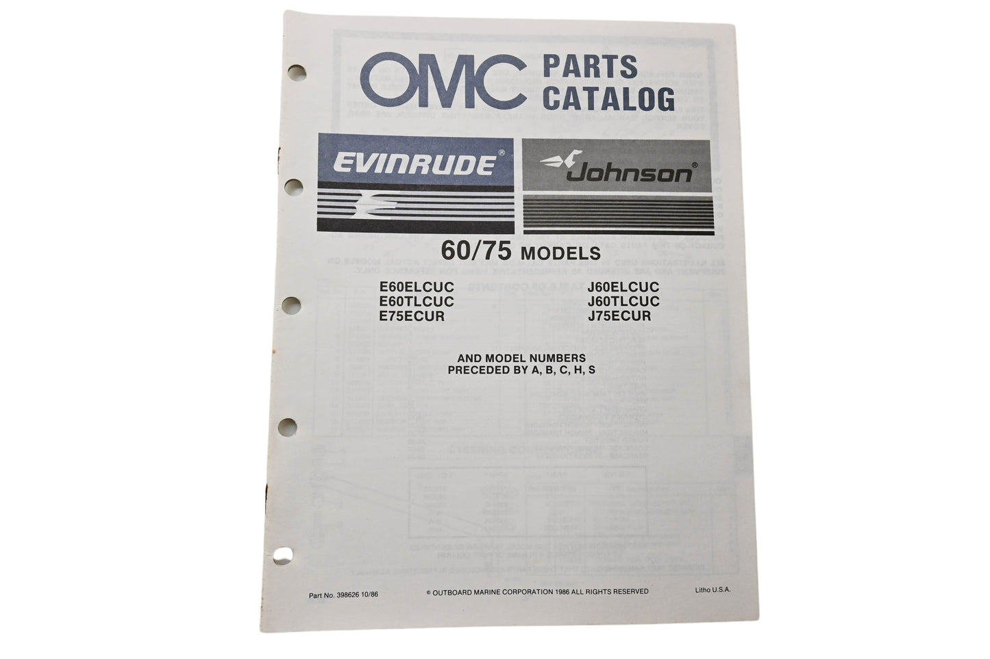 OMC 398626 Parts Catalog 60/75 Models