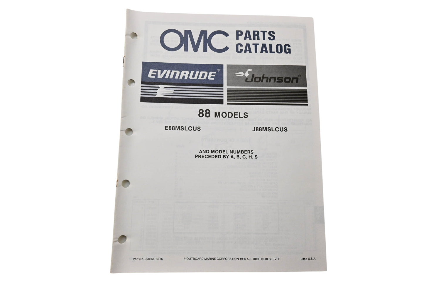 OMC 398856 Parts Catalog 88 Models