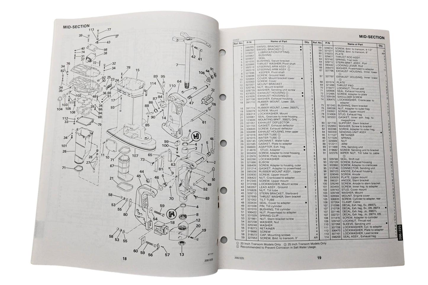 OMC 398636 Parts Catalog 200/225 Commercial Models