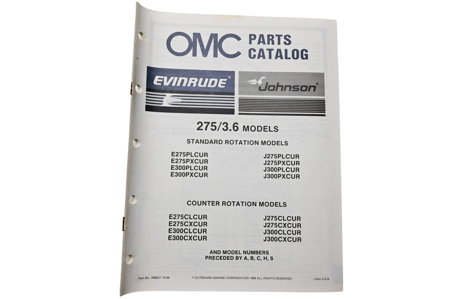 OMC 398637 Parts Catalog 275/3.6 Models