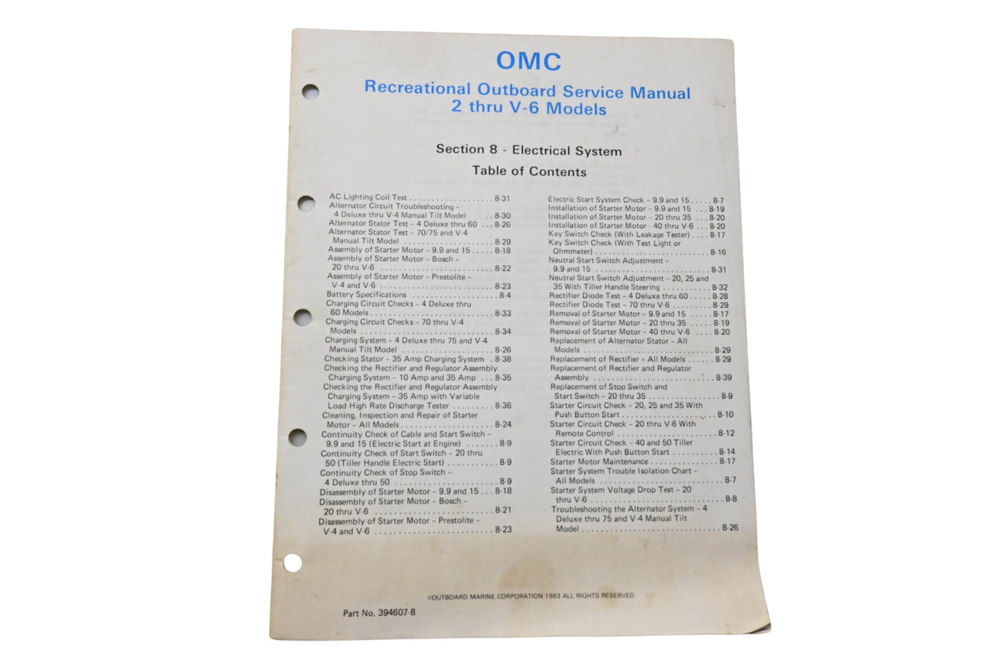 OMC 394607-8 Recreational Outboard Service Manual Section 8