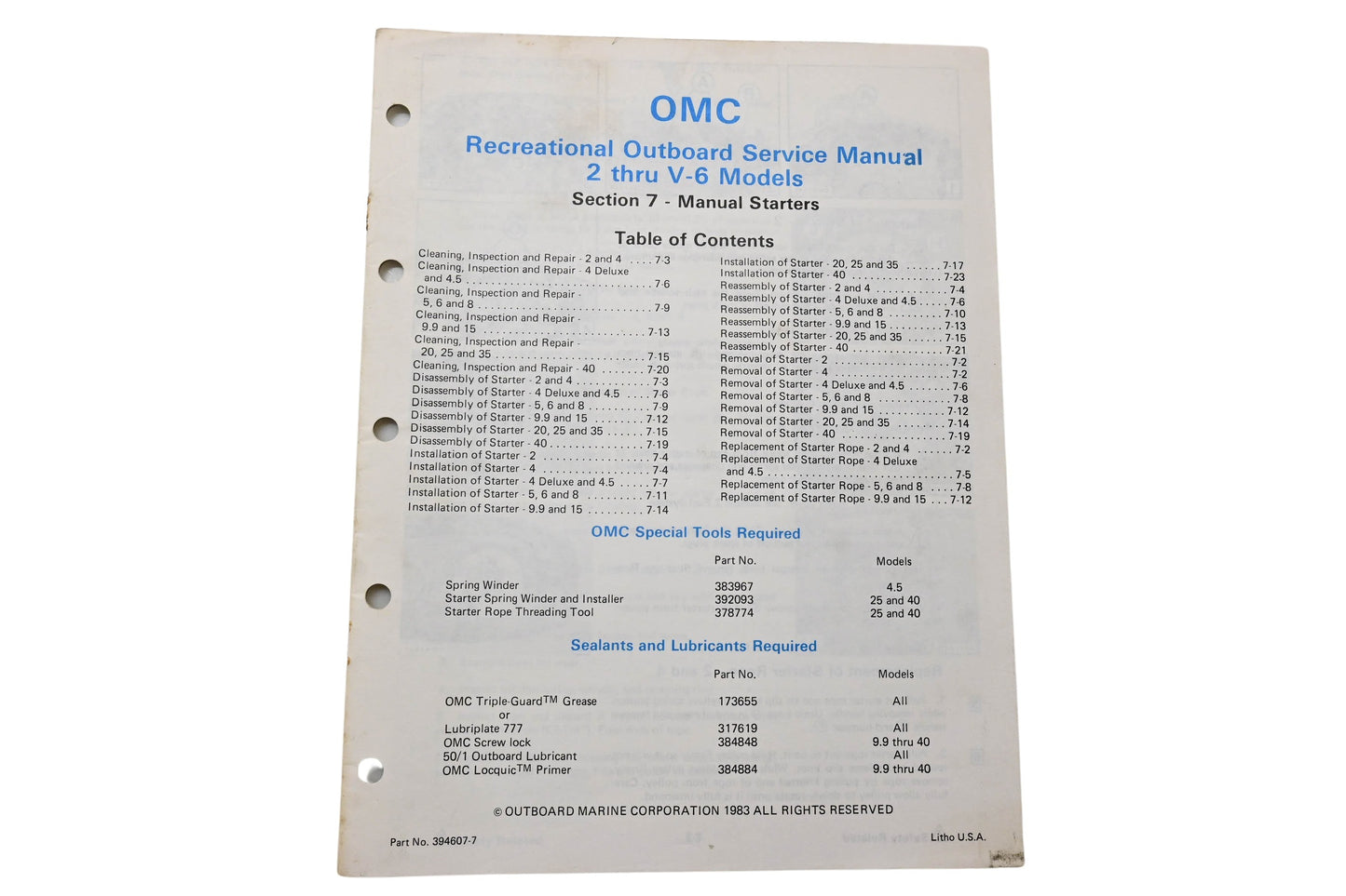 OMC 394607-7 Recreational Outboard Service Manual Section 7