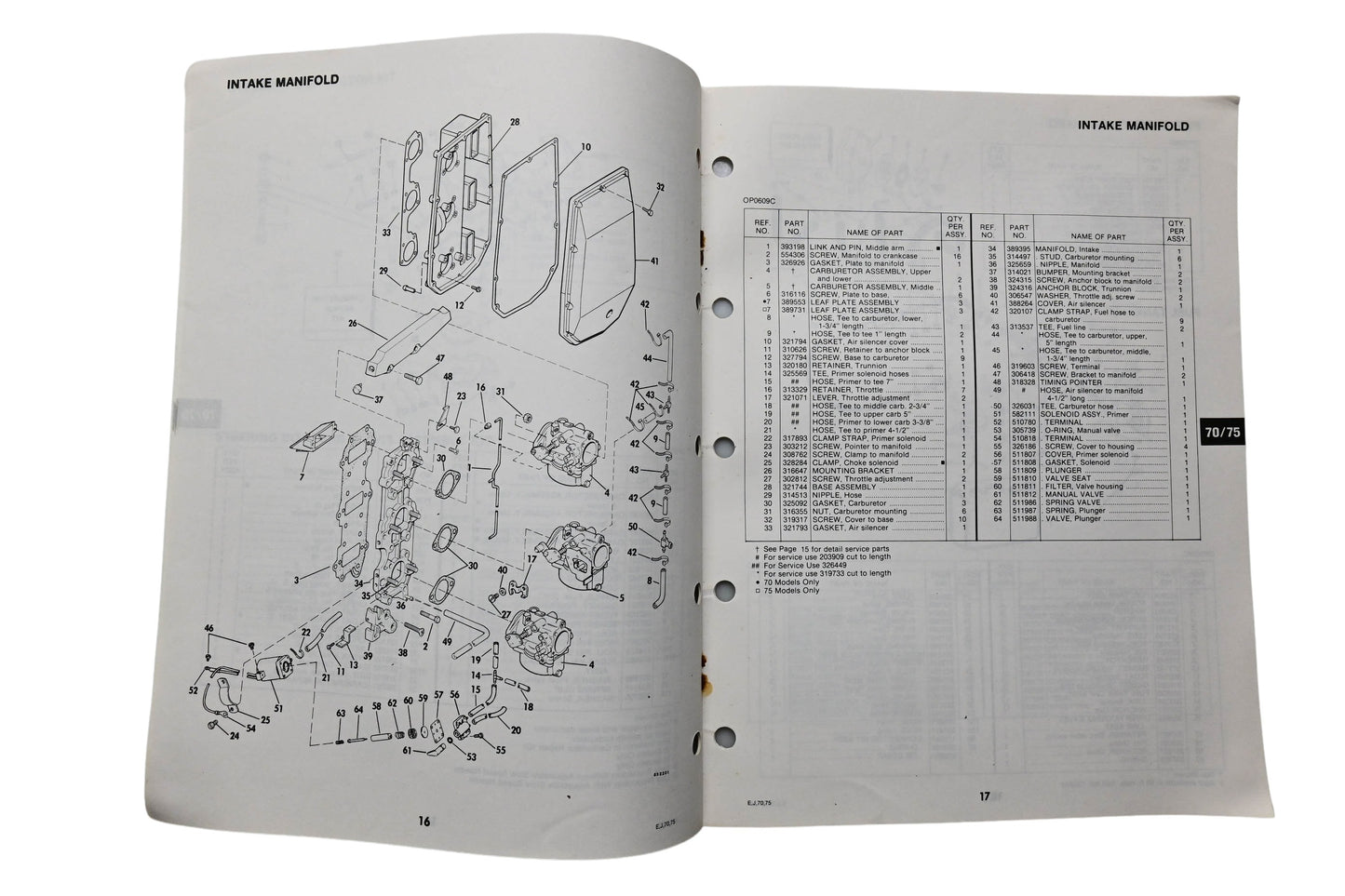OMC 393586 Parts Catalog 70/75 Models