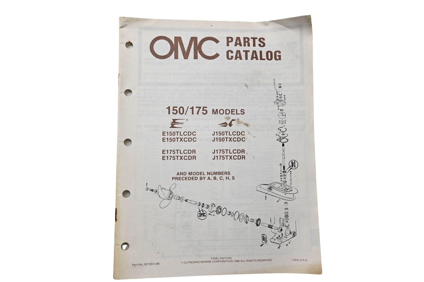 OMC 397330 Parts Catalog 150/175 Models 1986