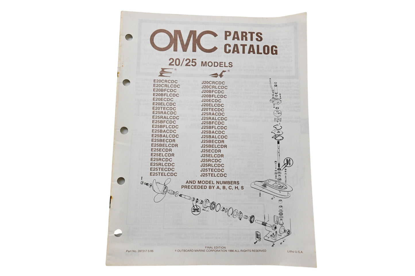 OMC 397317 Parts Catalog 20/25 Models 1986