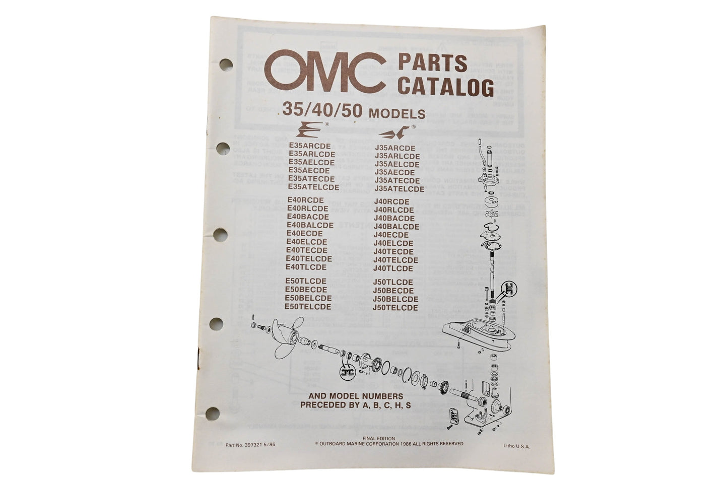 OMC 397321 Parts Catalog 35/40/50 Models 1986