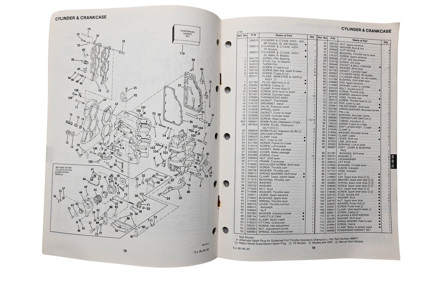 OMC 397321 Parts Catalog 35/40/50 Models 1986
