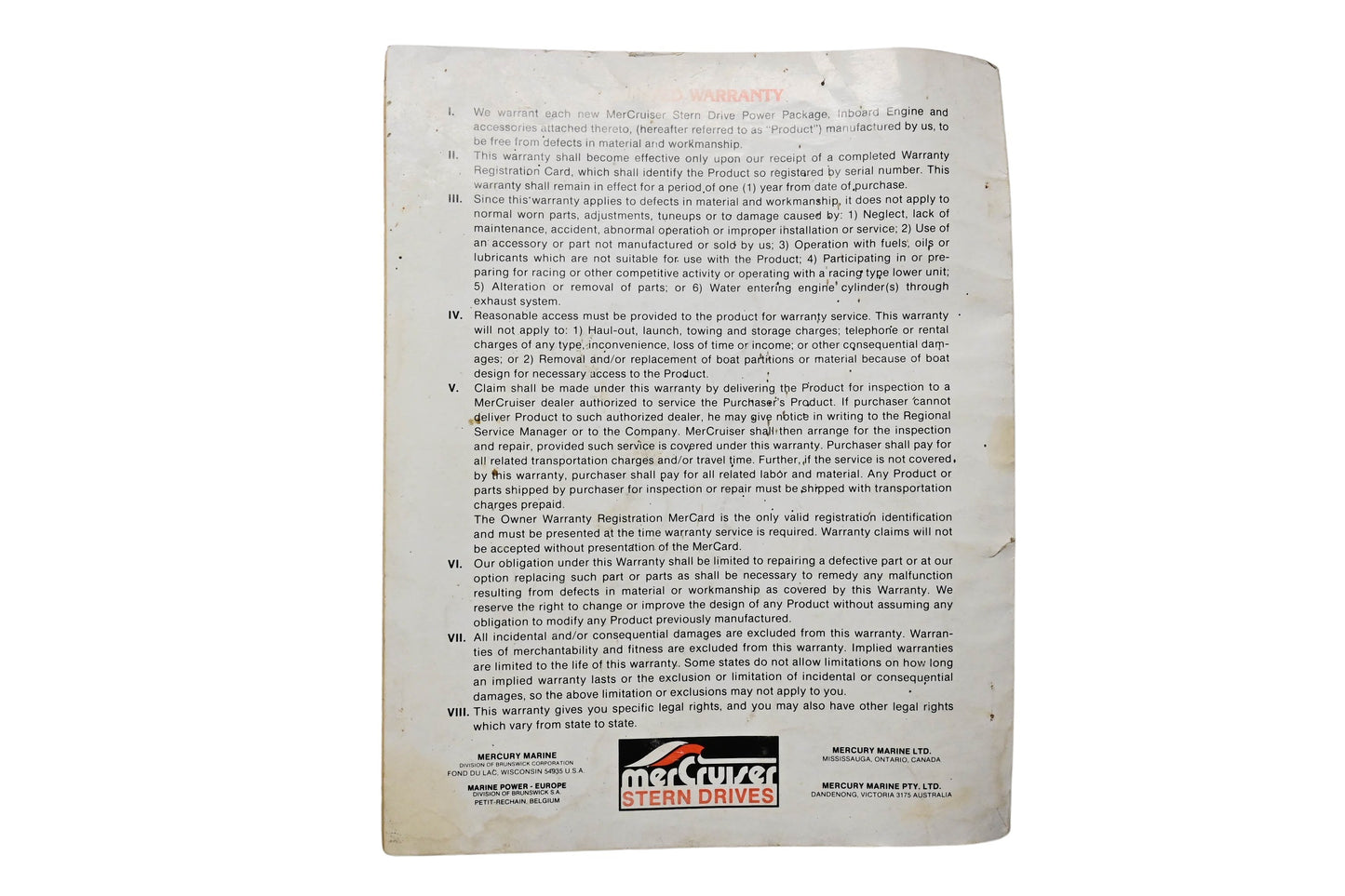 Mercruiser 90-42239 Operation & Maintenance Manual Model 260R