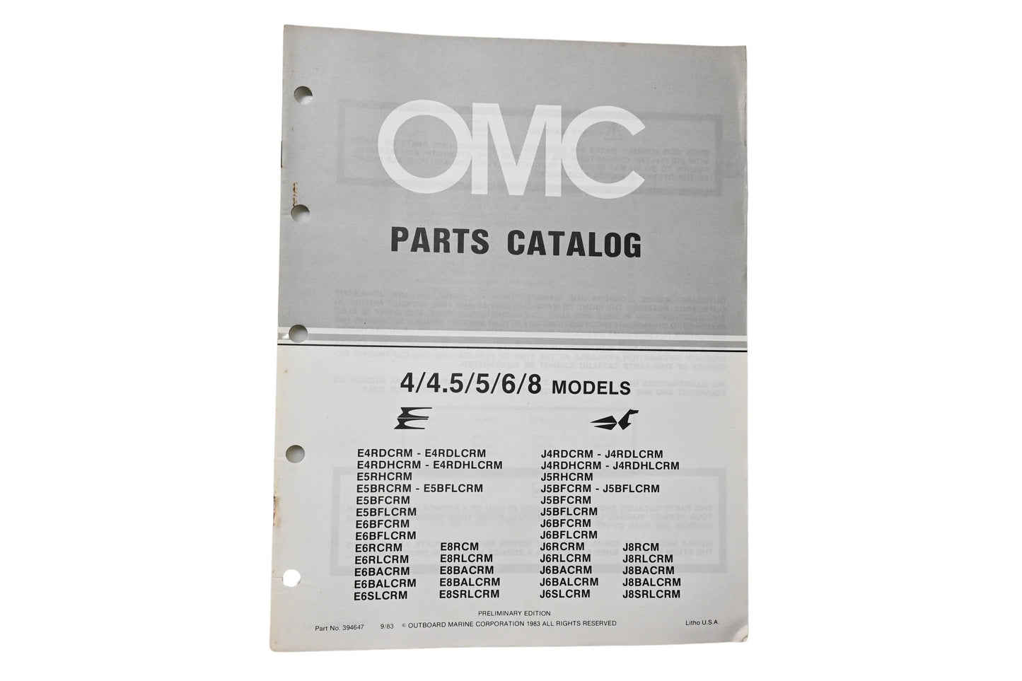 OMC 394647 Parts Catalog 4/4.5/5/6/8 Models 1983