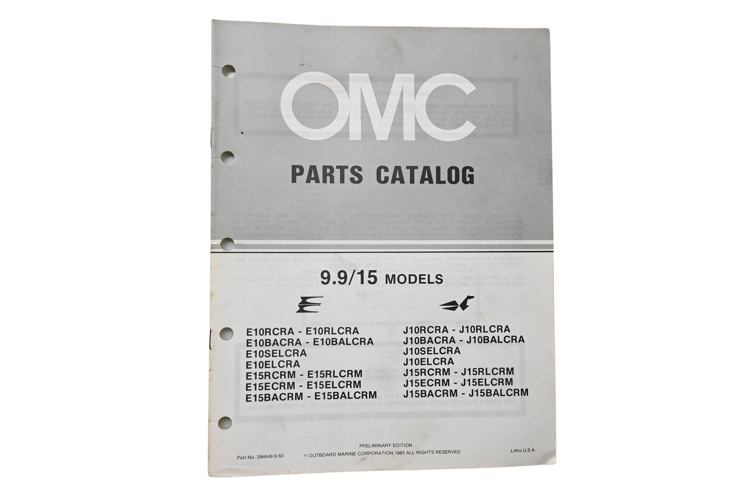 OMC 394649 Parts Catalog 9.9/15 Models 1983