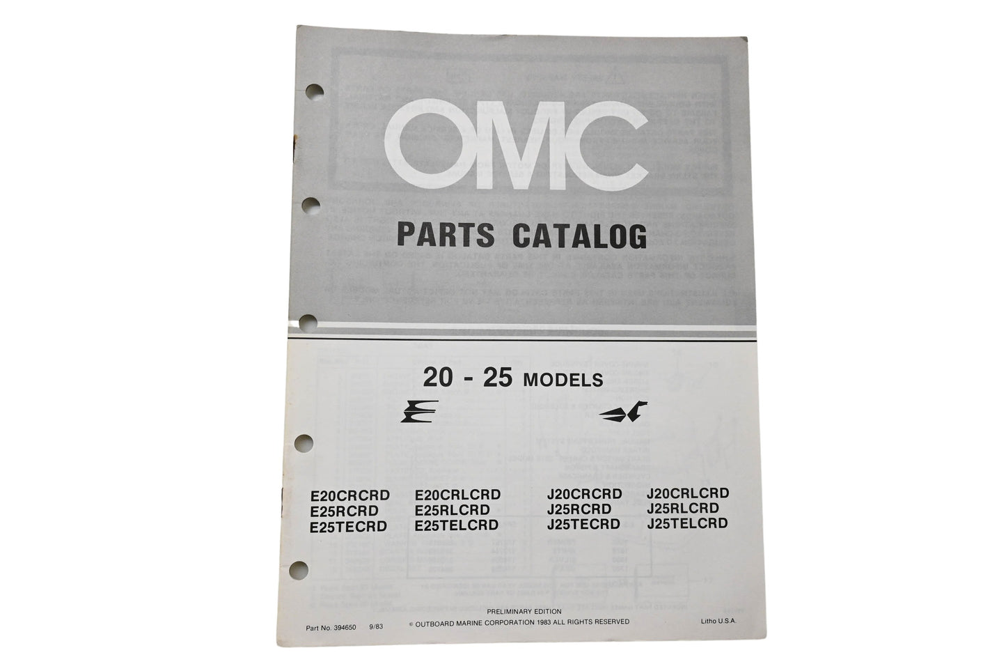 OMC 394650 Parts Catalog 20-25 Models 1983