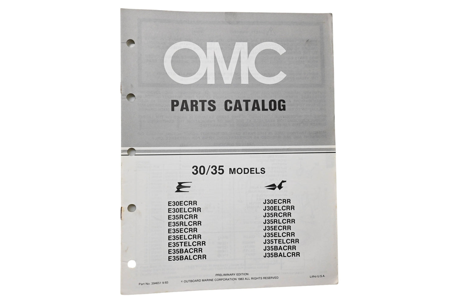 OMC 394651 Parts Catalog 30/35 Models 1983