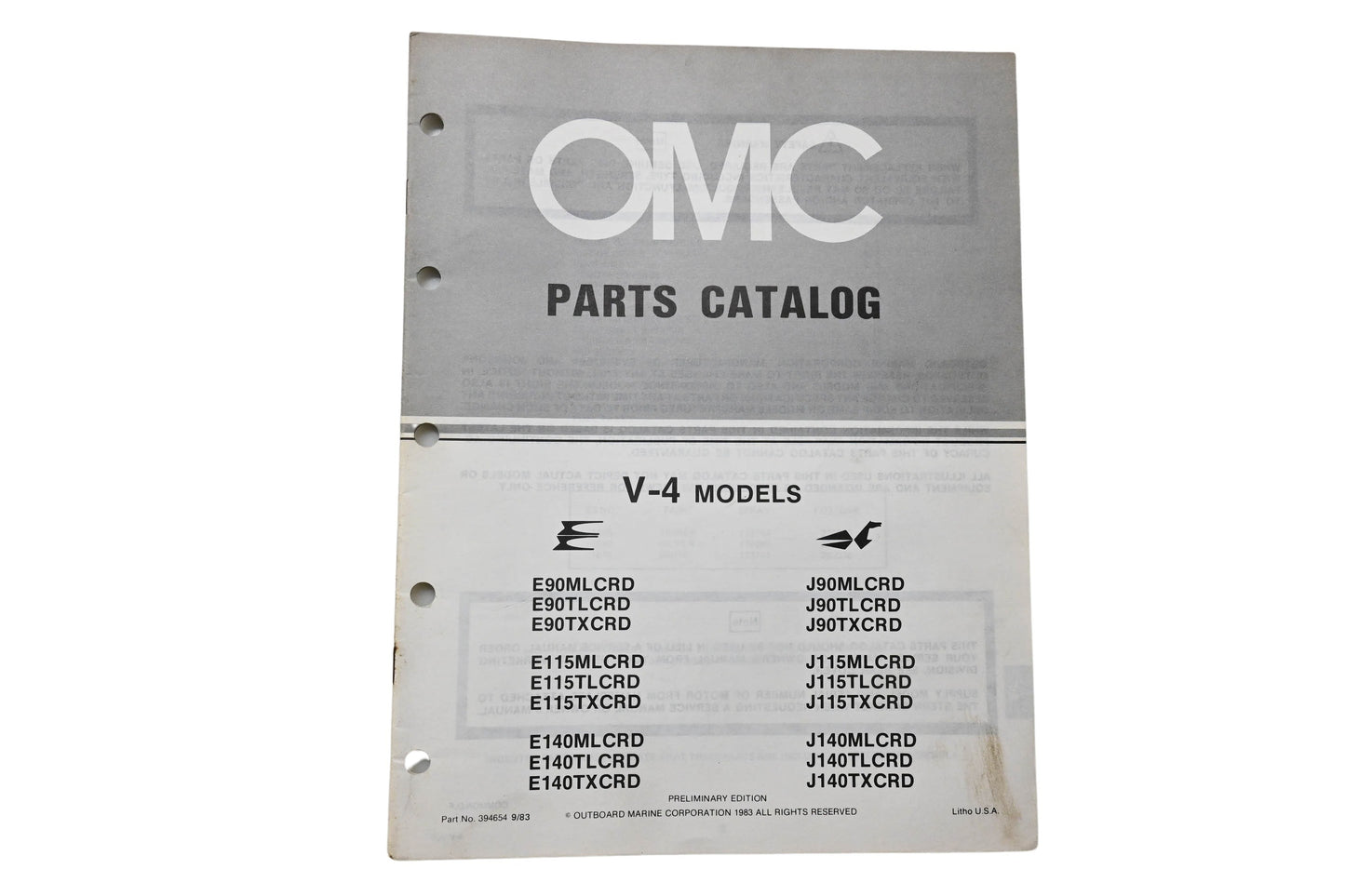 OMC 394654 Parts Catalog V-4 Commercial Models 1983