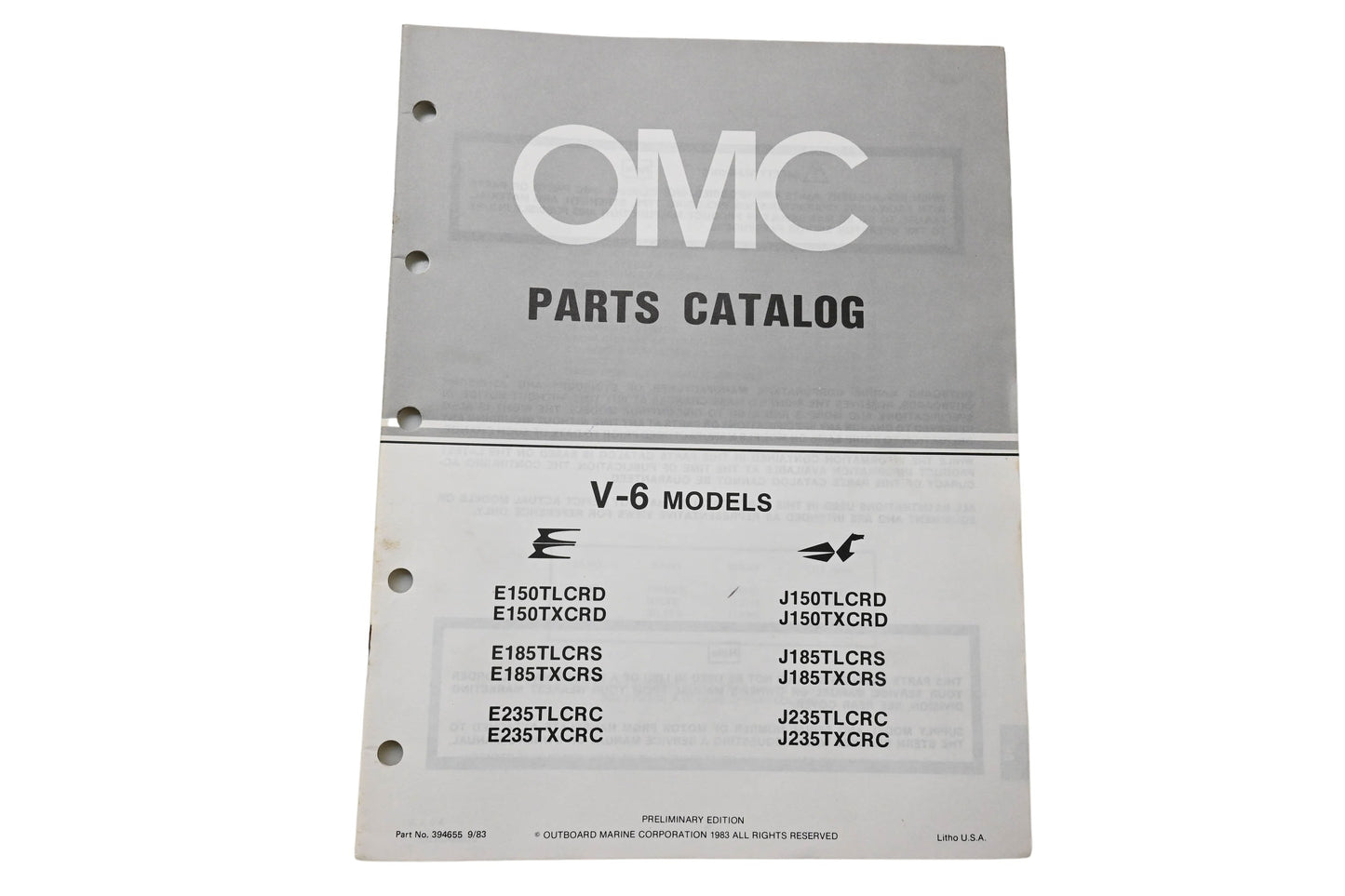 OMC 394655 Parts Catalog V-6 Models 1983