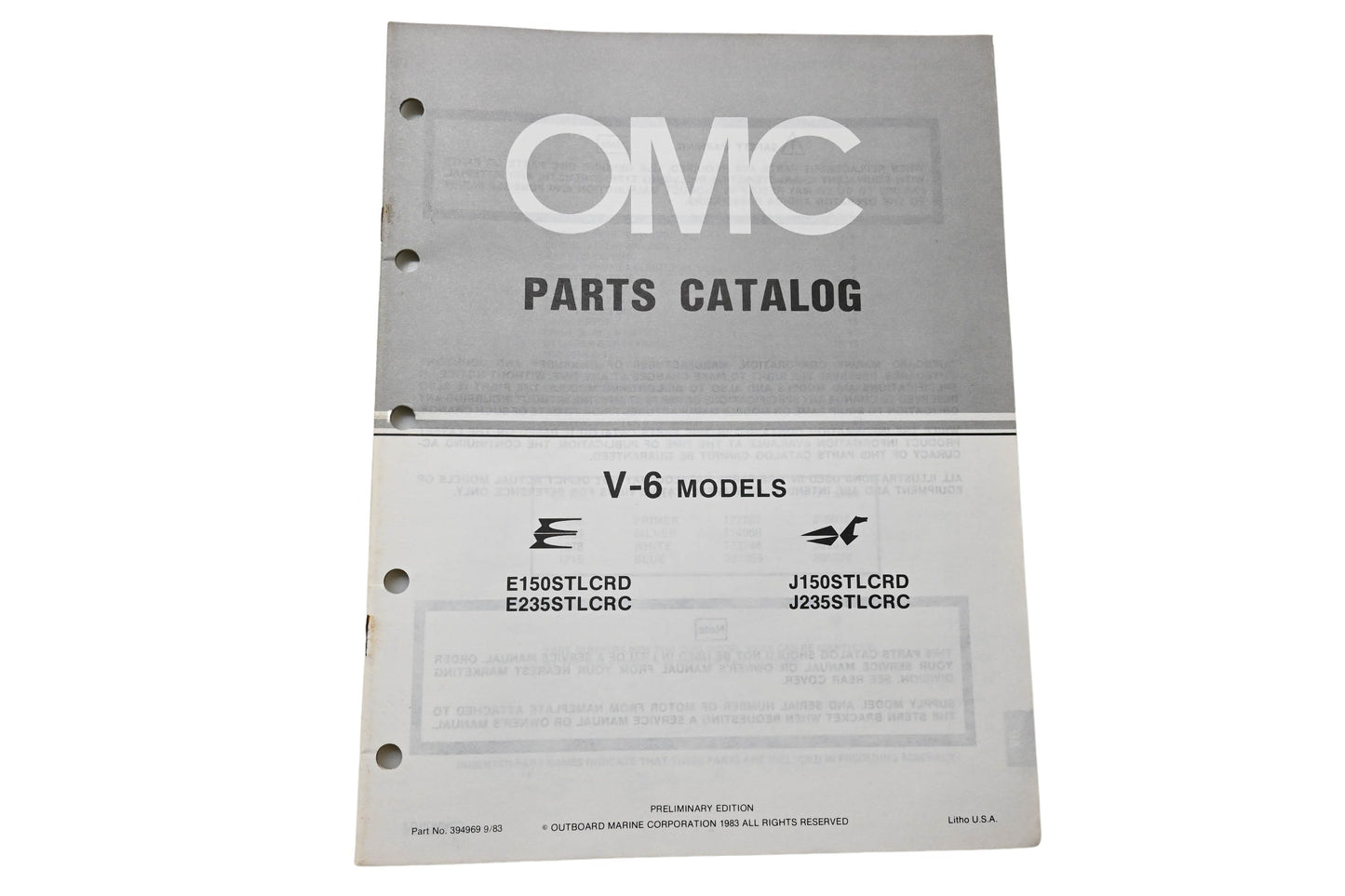 OMC 394969 Parts Catalog V-6 Models 1983