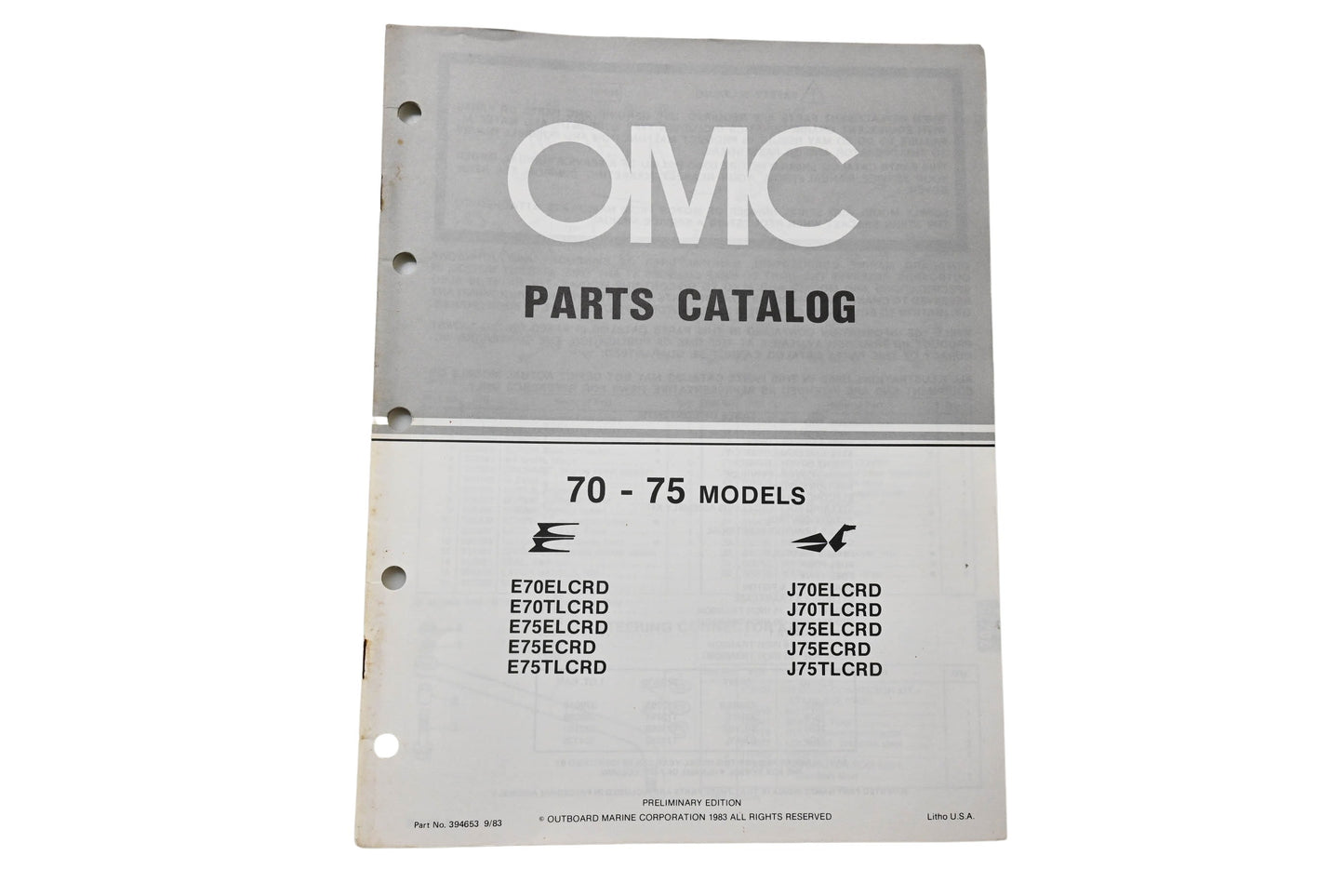 OMC 394653 Parts Catalog 70-75 Models 1983