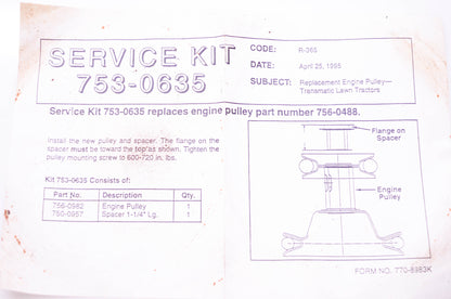MTD 753-0635, 756-0488 Engine Pulley NOS
