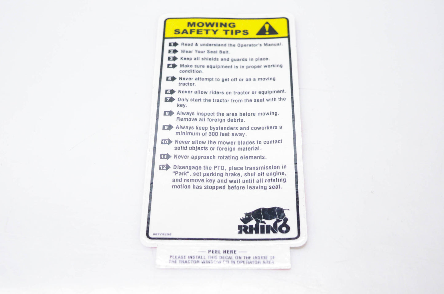 Rhino 00776258 Mowing Safety Tips Decal NOS