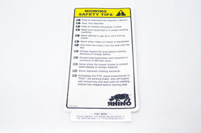 Rhino 00776258 Mowing Safety Tips Decal NOS
