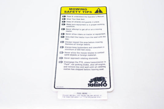 Rhino 00776258 Mowing Safety Tips Decal NOS