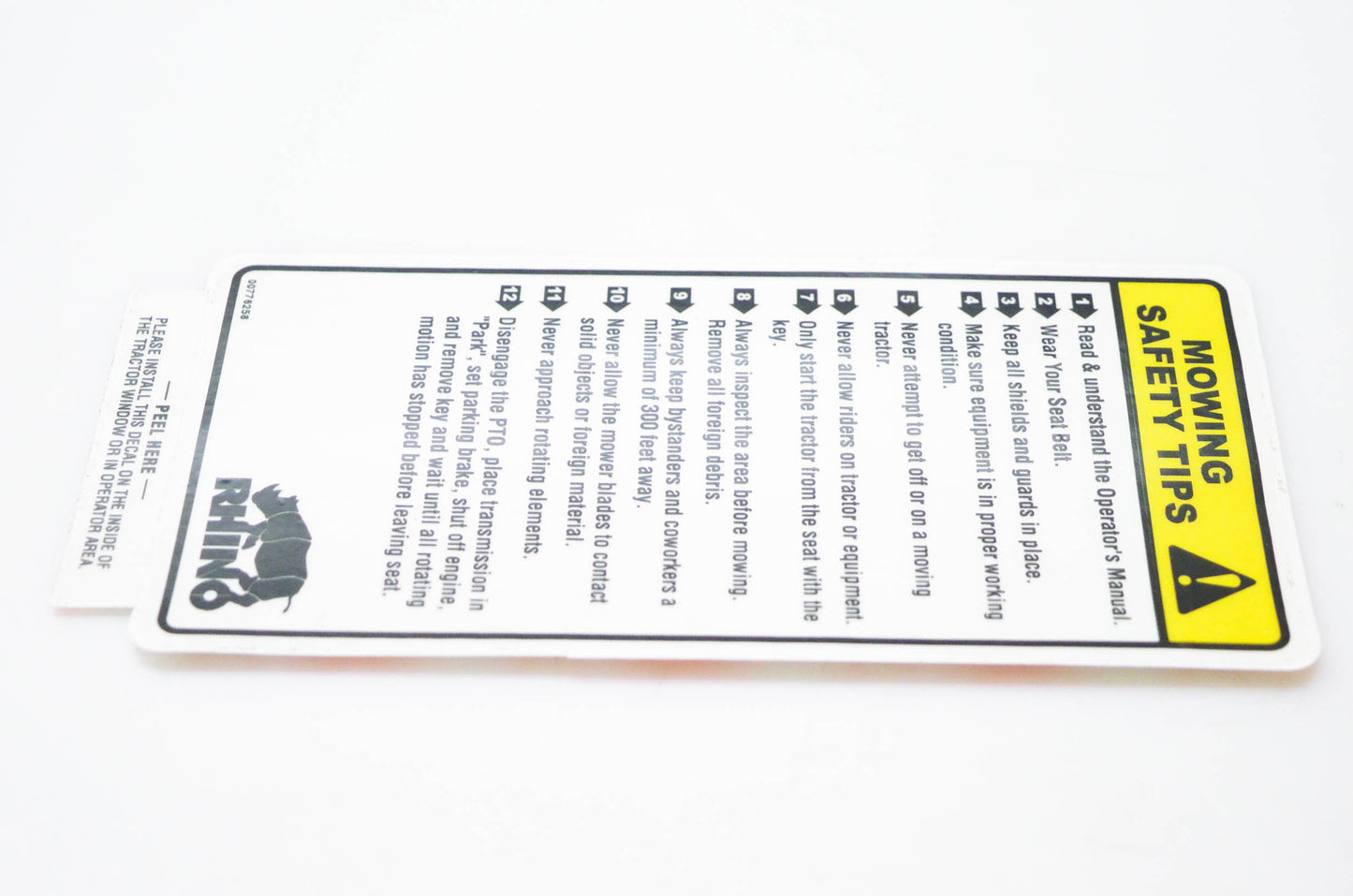 Rhino 00776258 Mowing Safety Tips Decal NOS