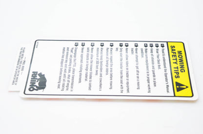 Rhino 00776258 Mowing Safety Tips Decal NOS