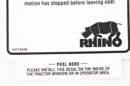 Rhino 00776258 Mowing Safety Tips Decal NOS