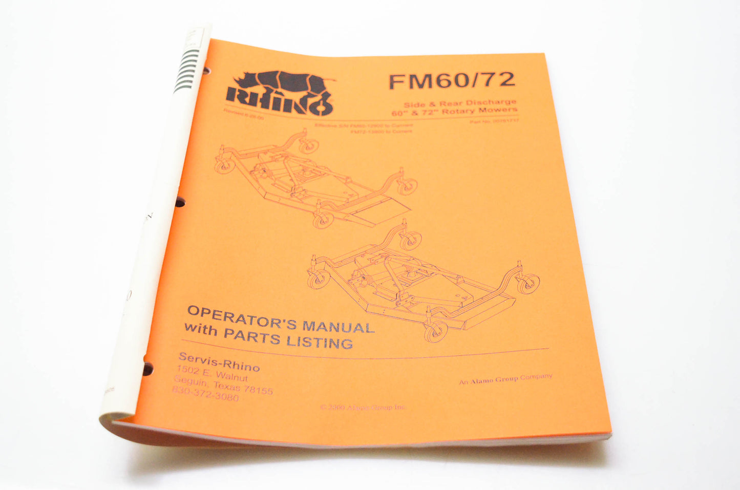 Rhino 00761717 Operator's Manual with Parts Listing FM60/72