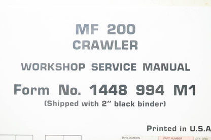 Massey Ferguson 1448994M1 MF 200 Crawler Workshop Service Manual