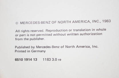 Mercedes-Benz Service 6510-1914-13 Service Manual Engine 110 Volume 2