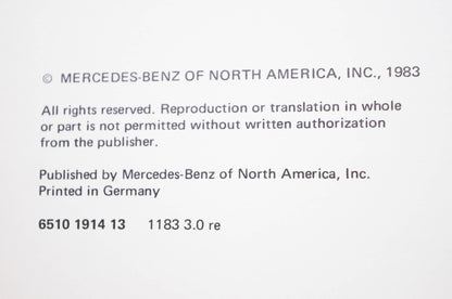 Mercedes-Benz Service 6510-1914-13 Service Manual Engine 110 Volume 2