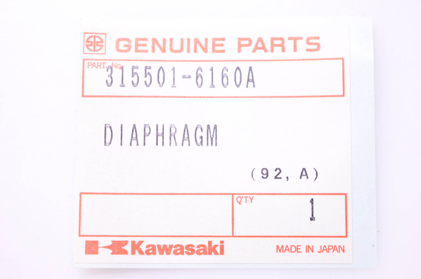 New OEM Kawasaki 315501-6160A Diaphragm NOS