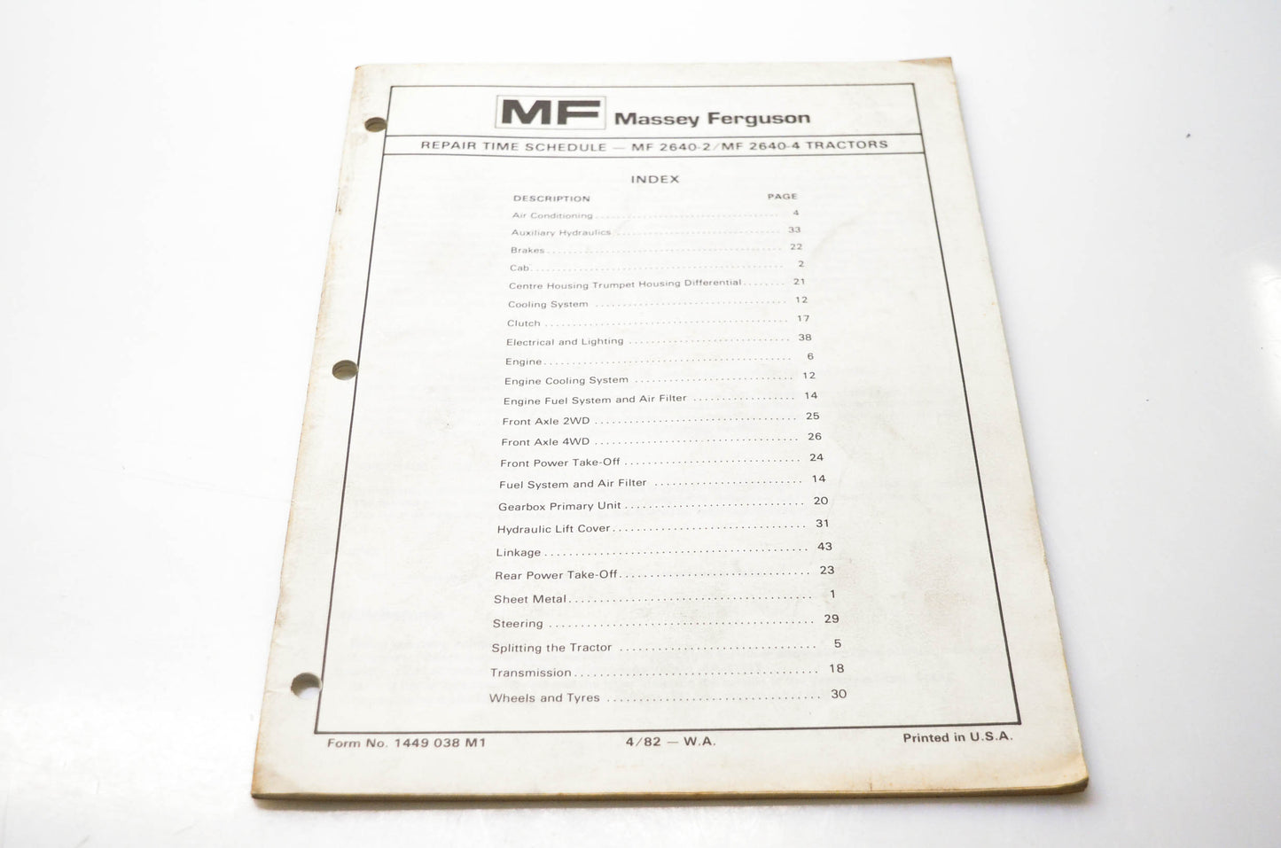 Massey Ferguson 1449 038 M1 Repair Time Schedule NOS