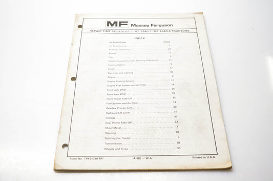 Massey Ferguson 1449 038 M1 Repair Time Schedule NOS