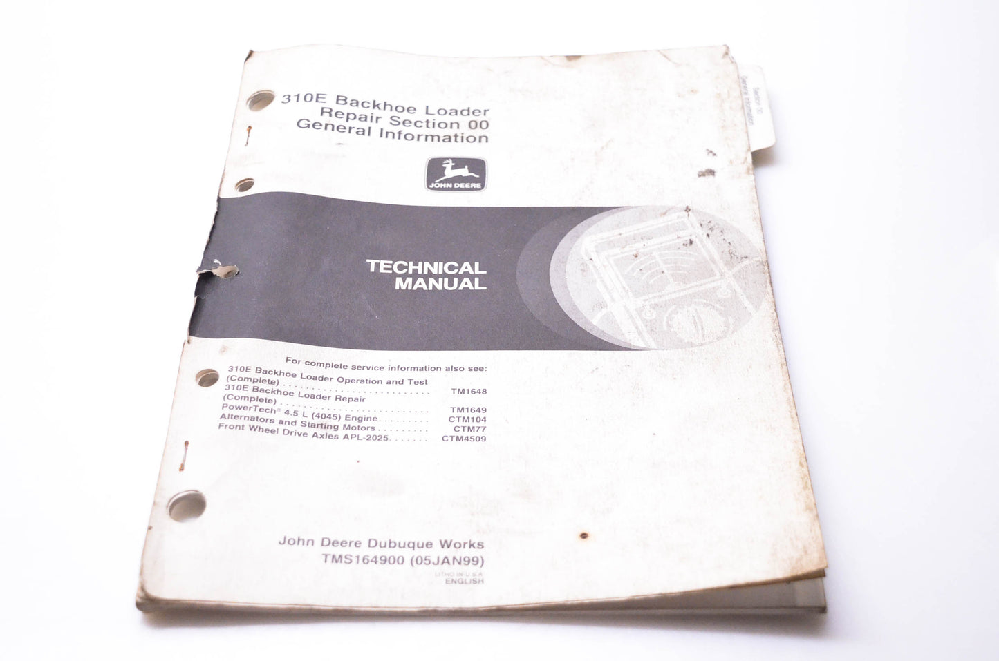 OEM John Deere TMS164900 310E Backhoe Loader Repair Section 00 General Information Technical Manual