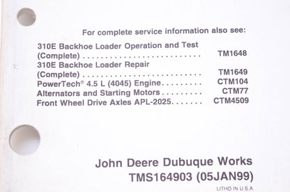 OEM John Deere TMS164903 310E Backhoe Loader Repair Sections 03-06 Transmission & Engine Technical Manual