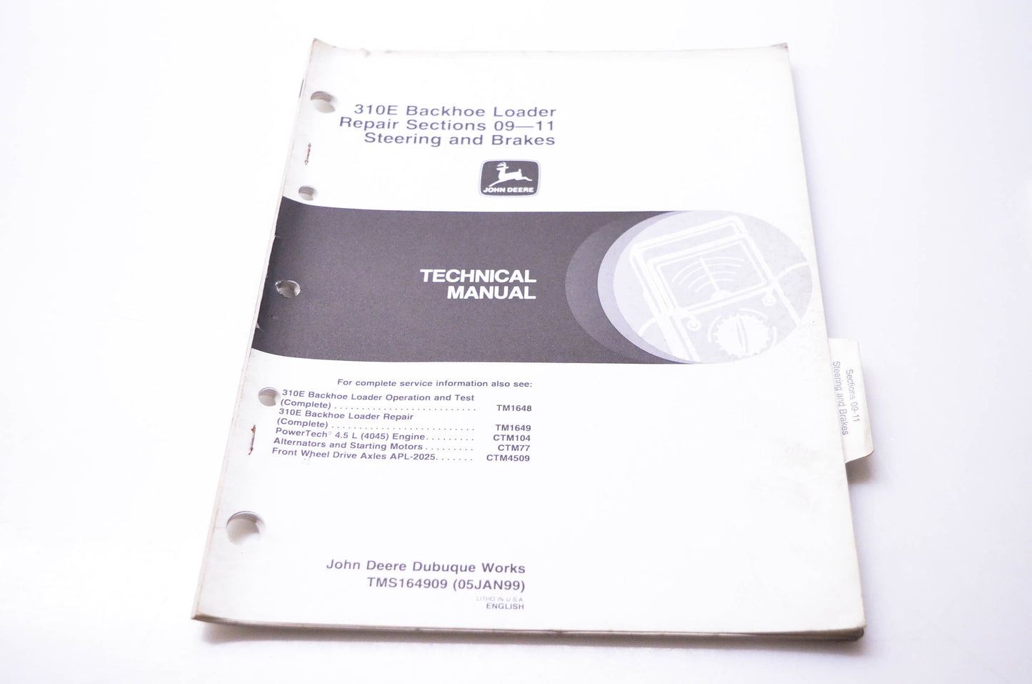 OEM John Deere TMS164909 310E Backhoe Loader Repair Sections 09-11 Steering & Brakes Technical Manual