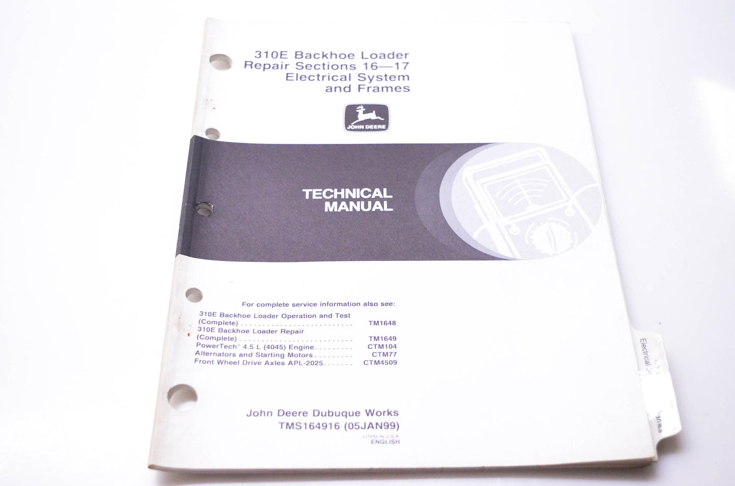 OEM John Deere TMS164916 310E Backhoe Loader Repair Sections 16-17 Electrical System & Frames Technical Manual