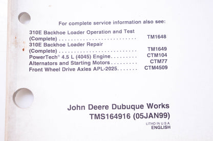 OEM John Deere TMS164916 310E Backhoe Loader Repair Sections 16-17 Electrical System & Frames Technical Manual