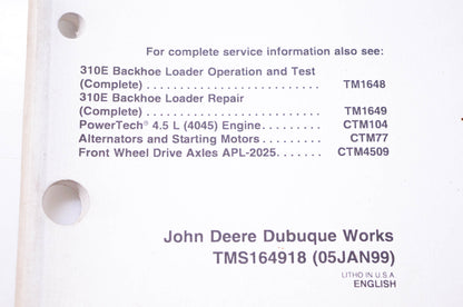 OEM John Deere TMS164918 310E Backhoe Loader Repair Sections 18-20 Operator's Station & Sheet Metal